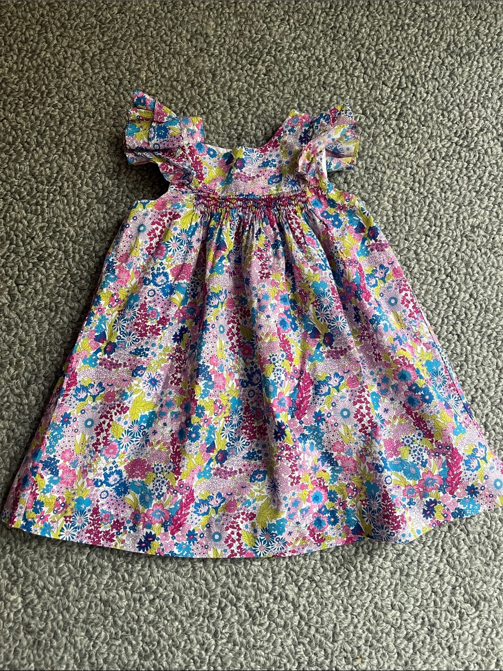 Jacadi Pink Floral Smocked Sundress with Blue and Yellow Accents